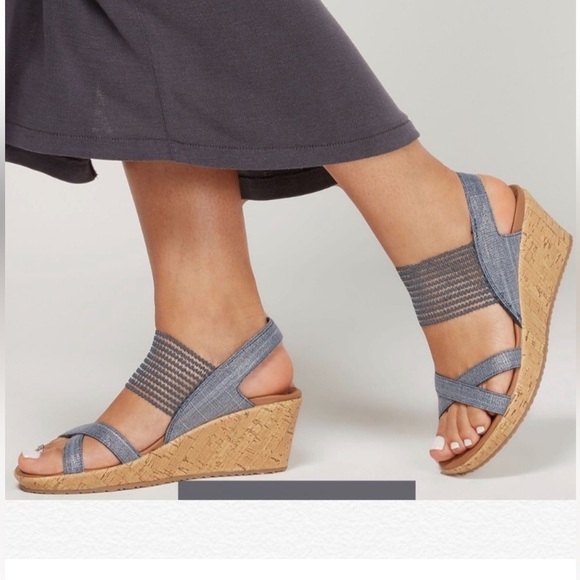 Skechers Shoes - Skechers Beverlee - High Tea Navy Blue Women's Wedge Sandals Size 9.5m